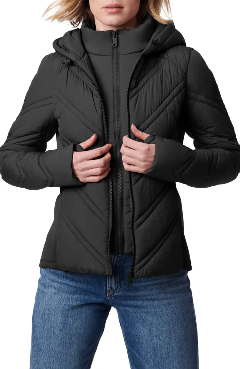 Hooded Puffer Jacket with Bib